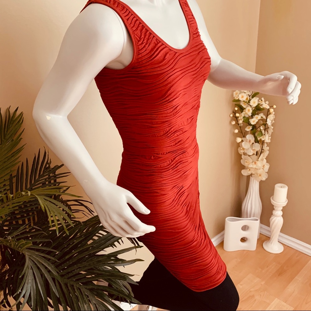 Stretchy Orange Red Summer Dress w/ Design, S/M - Picture 3 of 8
